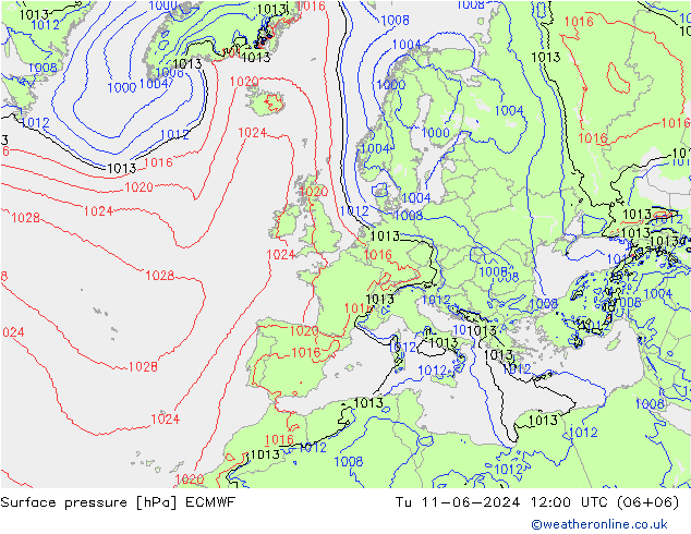 Atmosférický tlak ECMWF Út 11.06.2024 12 UTC