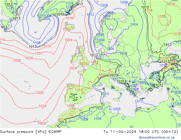 ciśnienie ECMWF wto. 11.06.2024 18 UTC