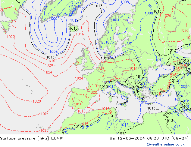 ciśnienie ECMWF śro. 12.06.2024 06 UTC