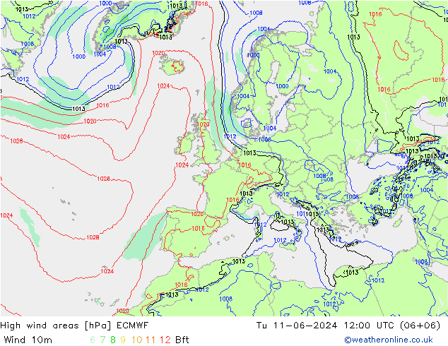 High wind areas ECMWF Tu 11.06.2024 12 UTC