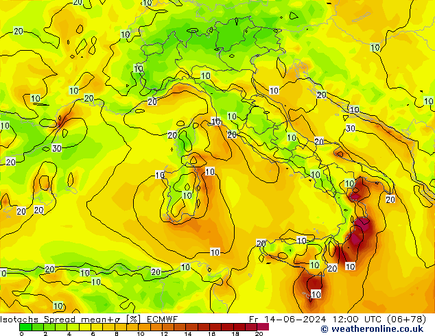 Isotachs Spread ECMWF пт 14.06.2024 12 UTC