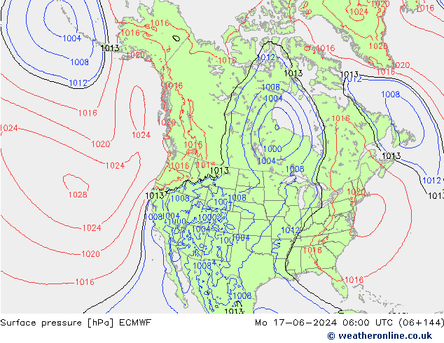 Surface pressure ECMWF Mo 17.06.2024 06 UTC