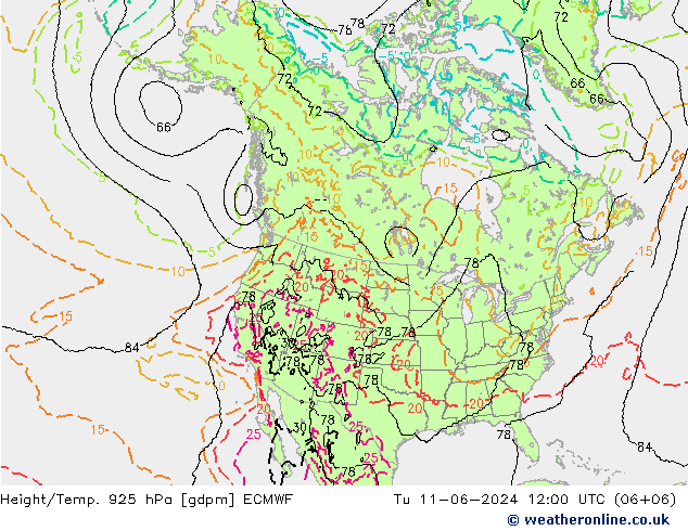 Hoogte/Temp. 925 hPa ECMWF di 11.06.2024 12 UTC