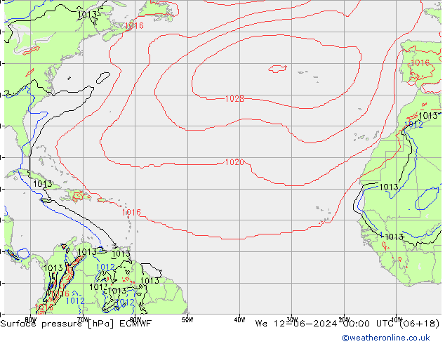 Pressione al suolo ECMWF mer 12.06.2024 00 UTC