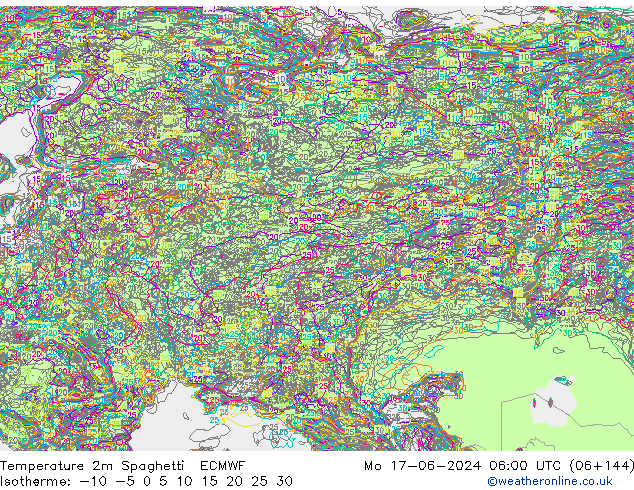 Temperature 2m Spaghetti ECMWF Mo 17.06.2024 06 UTC