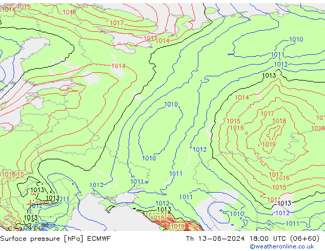 Atmosférický tlak ECMWF Čt 13.06.2024 18 UTC