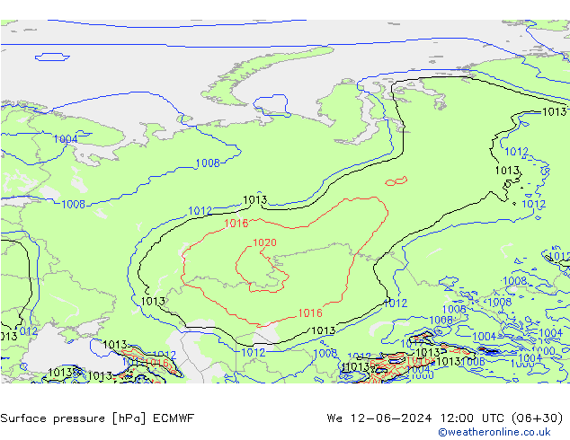 Surface pressure ECMWF We 12.06.2024 12 UTC