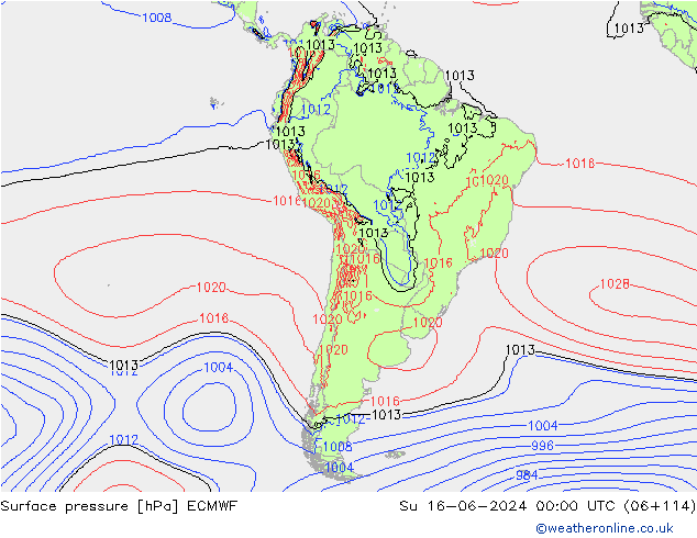Pressione al suolo ECMWF dom 16.06.2024 00 UTC