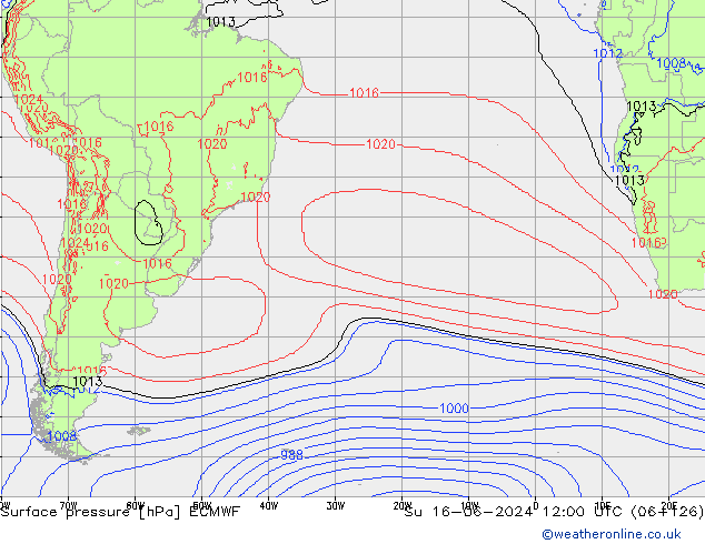 pressão do solo ECMWF Dom 16.06.2024 12 UTC