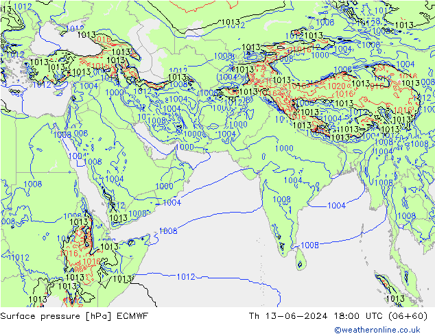 Luchtdruk (Grond) ECMWF do 13.06.2024 18 UTC