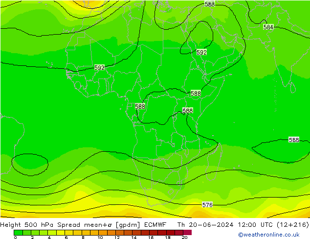 Height 500 hPa Spread ECMWF Do 20.06.2024 12 UTC