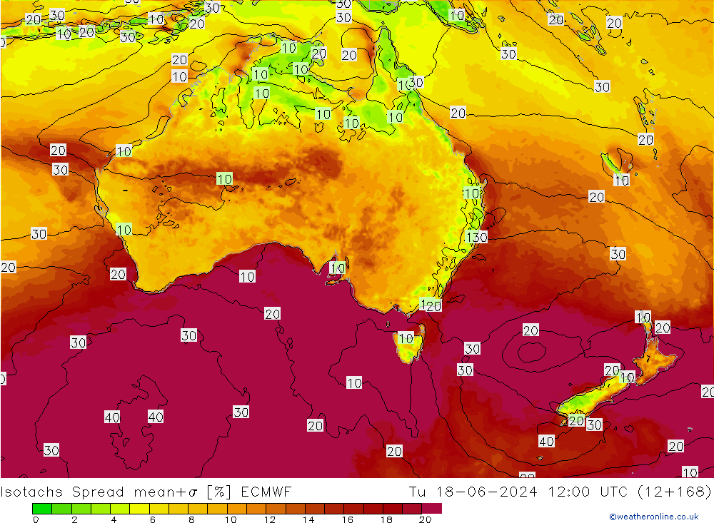 Isotachs Spread ECMWF вт 18.06.2024 12 UTC