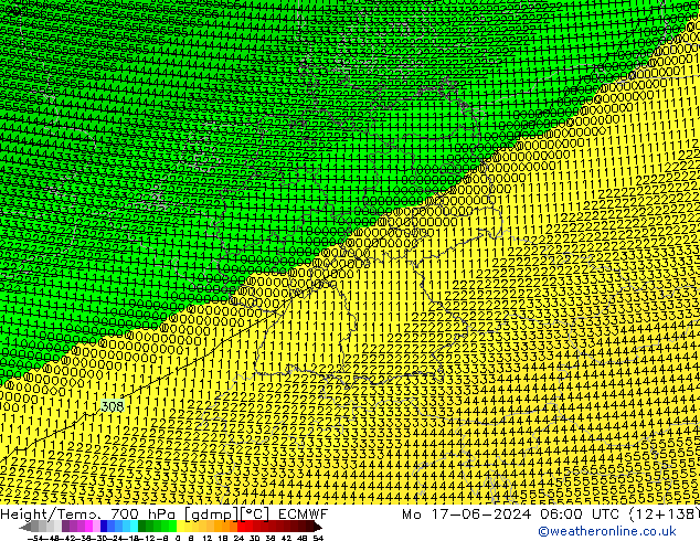 Height/Temp. 700 hPa ECMWF Mo 17.06.2024 06 UTC