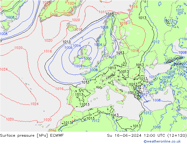 Surface pressure ECMWF Su 16.06.2024 12 UTC