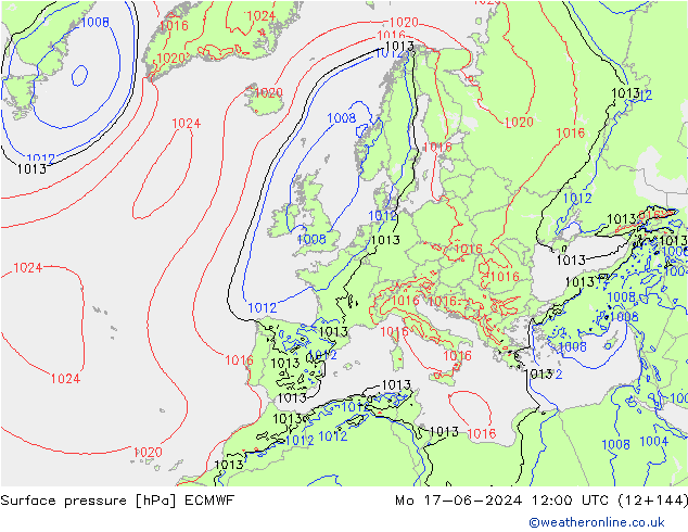 Luchtdruk (Grond) ECMWF ma 17.06.2024 12 UTC