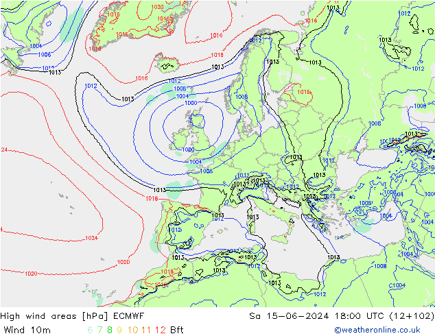 High wind areas ECMWF sam 15.06.2024 18 UTC