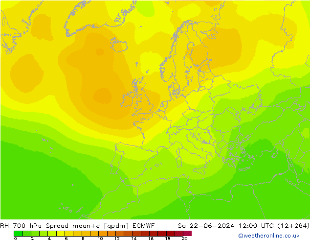 RH 700 hPa Spread ECMWF Sa 22.06.2024 12 UTC