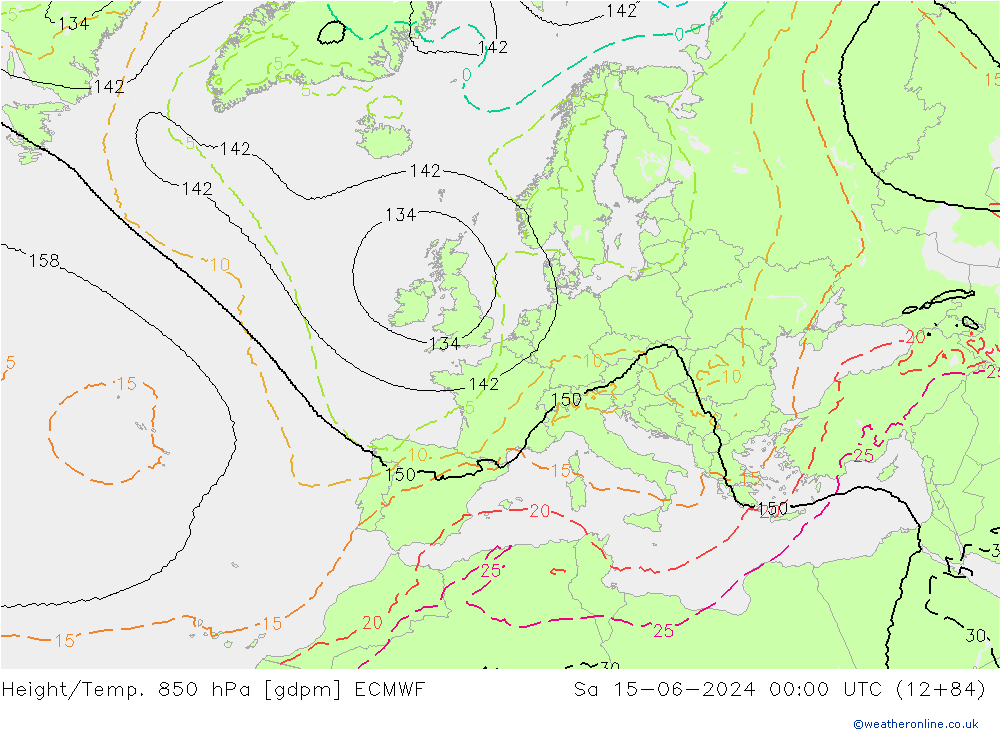 Height/Temp. 850 hPa ECMWF sab 15.06.2024 00 UTC