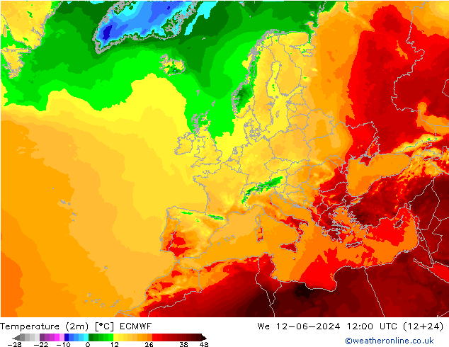 température (2m) ECMWF mer 12.06.2024 12 UTC