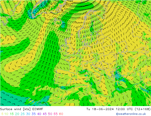 Vento 10 m ECMWF Ter 18.06.2024 12 UTC