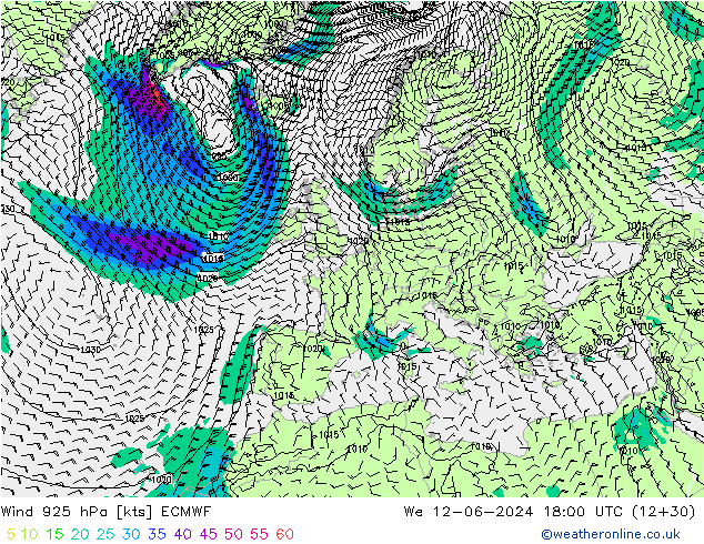 Wind 925 hPa ECMWF We 12.06.2024 18 UTC