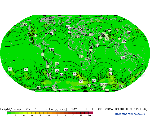 Height/Temp. 925 hPa ECMWF Th 13.06.2024 00 UTC