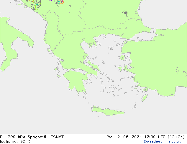 Humedad rel. 700hPa Spaghetti ECMWF mié 12.06.2024 12 UTC