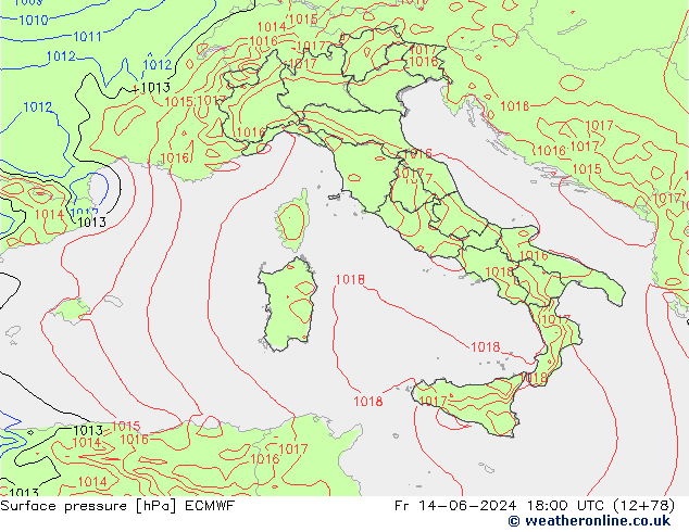 Luchtdruk (Grond) ECMWF vr 14.06.2024 18 UTC