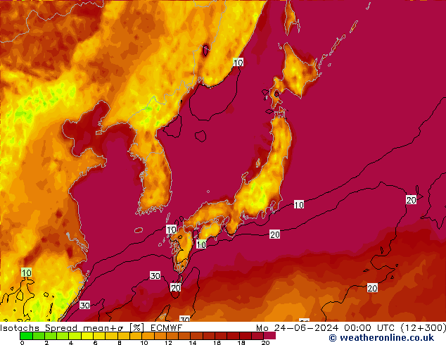 Isotachs Spread ECMWF lun 24.06.2024 00 UTC