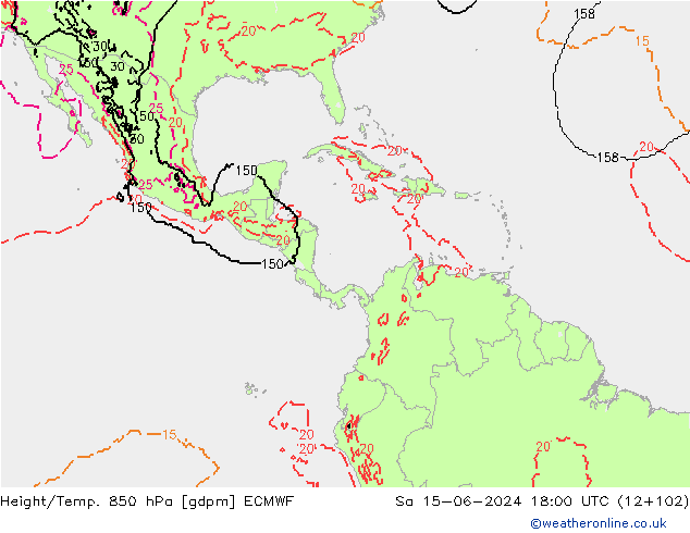 Yükseklik/Sıc. 850 hPa ECMWF Cts 15.06.2024 18 UTC