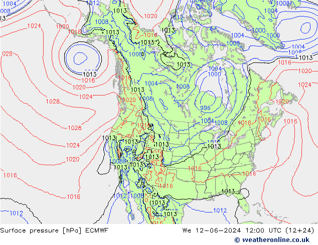 Surface pressure ECMWF We 12.06.2024 12 UTC