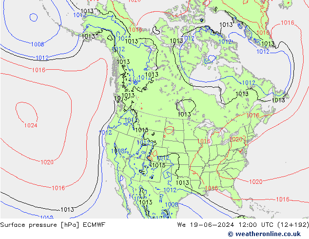 Yer basıncı ECMWF Çar 19.06.2024 12 UTC