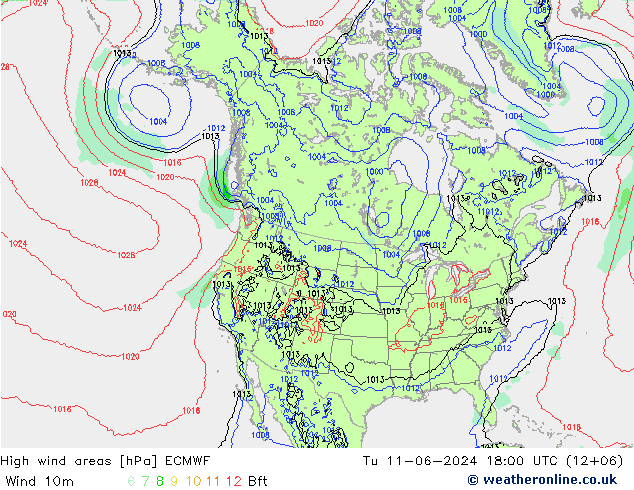 High wind areas ECMWF 星期二 11.06.2024 18 UTC