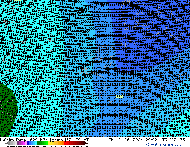 Geop./Temp. 500 hPa ECMWF jue 13.06.2024 00 UTC