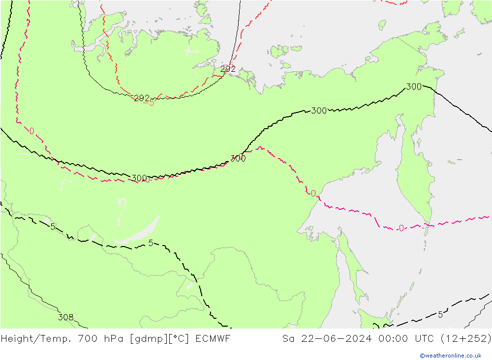 Height/Temp. 700 гПа ECMWF сб 22.06.2024 00 UTC