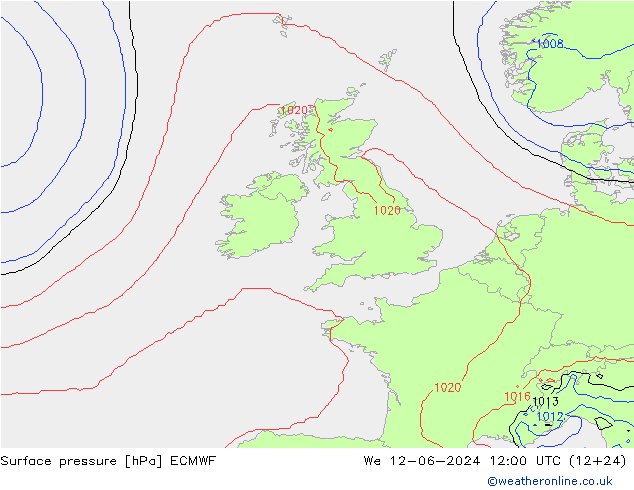 Surface pressure ECMWF We 12.06.2024 12 UTC