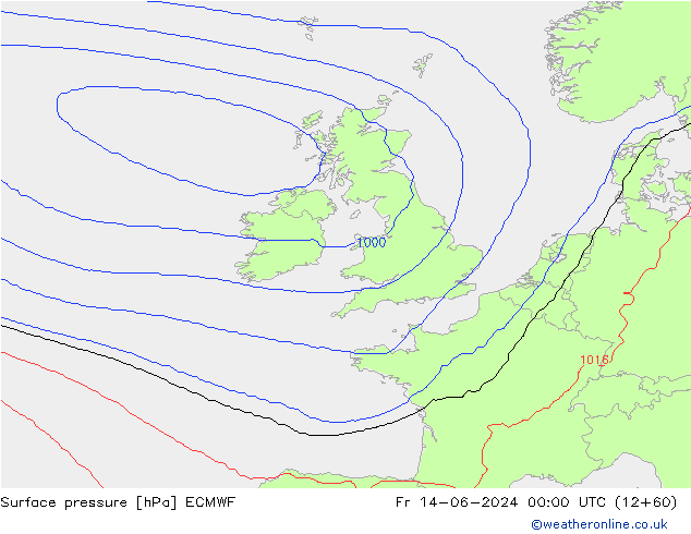 Surface pressure ECMWF Fr 14.06.2024 00 UTC