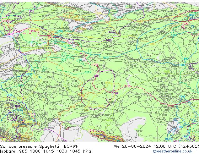 Surface pressure Spaghetti ECMWF We 26.06.2024 12 UTC