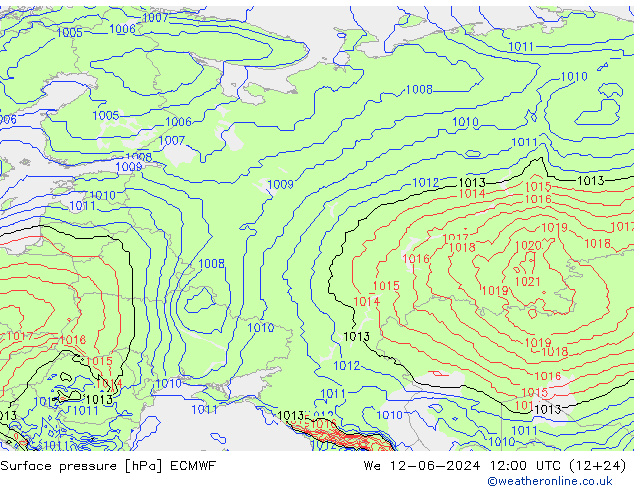 Luchtdruk (Grond) ECMWF wo 12.06.2024 12 UTC