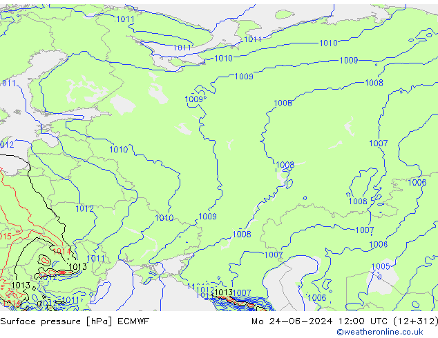 Atmosférický tlak ECMWF Po 24.06.2024 12 UTC