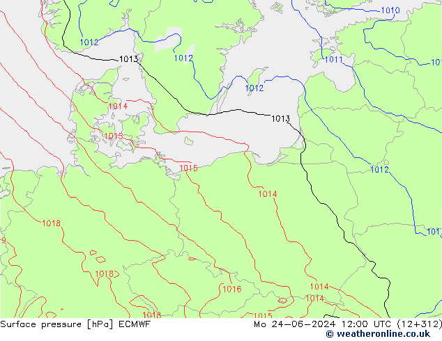 Surface pressure ECMWF Mo 24.06.2024 12 UTC