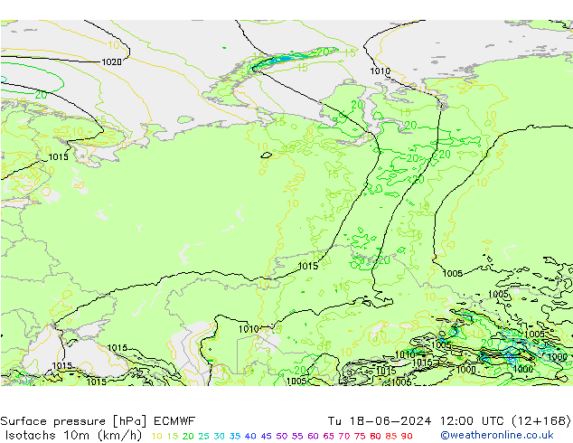 Isotachs (kph) ECMWF Ter 18.06.2024 12 UTC