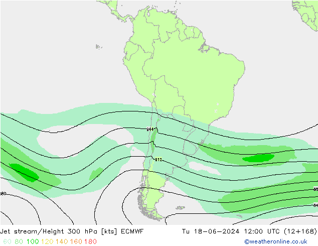 Jet stream/Height 300 hPa ECMWF Tu 18.06.2024 12 UTC