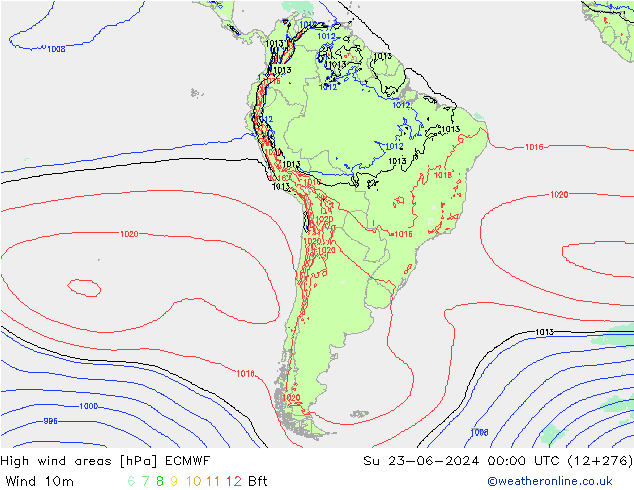 High wind areas ECMWF Ne 23.06.2024 00 UTC
