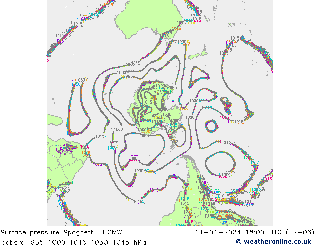 pressão do solo Spaghetti ECMWF Ter 11.06.2024 18 UTC