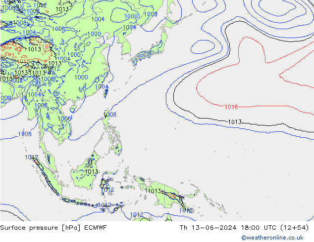 pressão do solo ECMWF Qui 13.06.2024 18 UTC