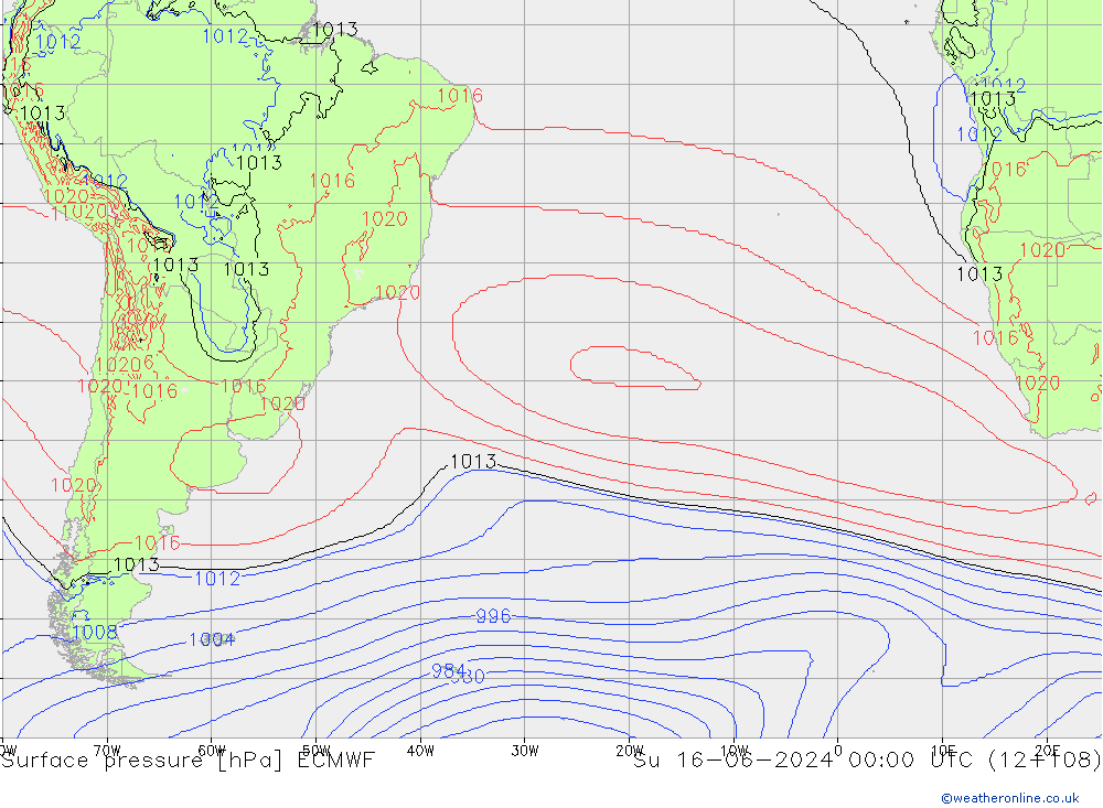 Atmosférický tlak ECMWF Ne 16.06.2024 00 UTC