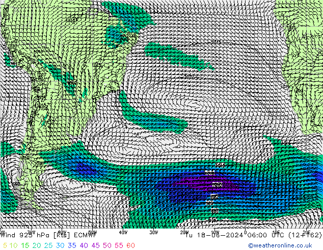 wiatr 925 hPa ECMWF wto. 18.06.2024 06 UTC