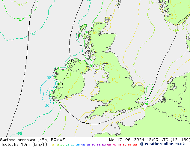 Isotachs (kph) ECMWF Seg 17.06.2024 18 UTC