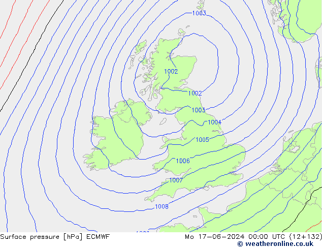 Bodendruck ECMWF Mo 17.06.2024 00 UTC